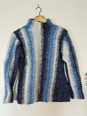 80s Striped Blue & Cream Mock Neck Sweater